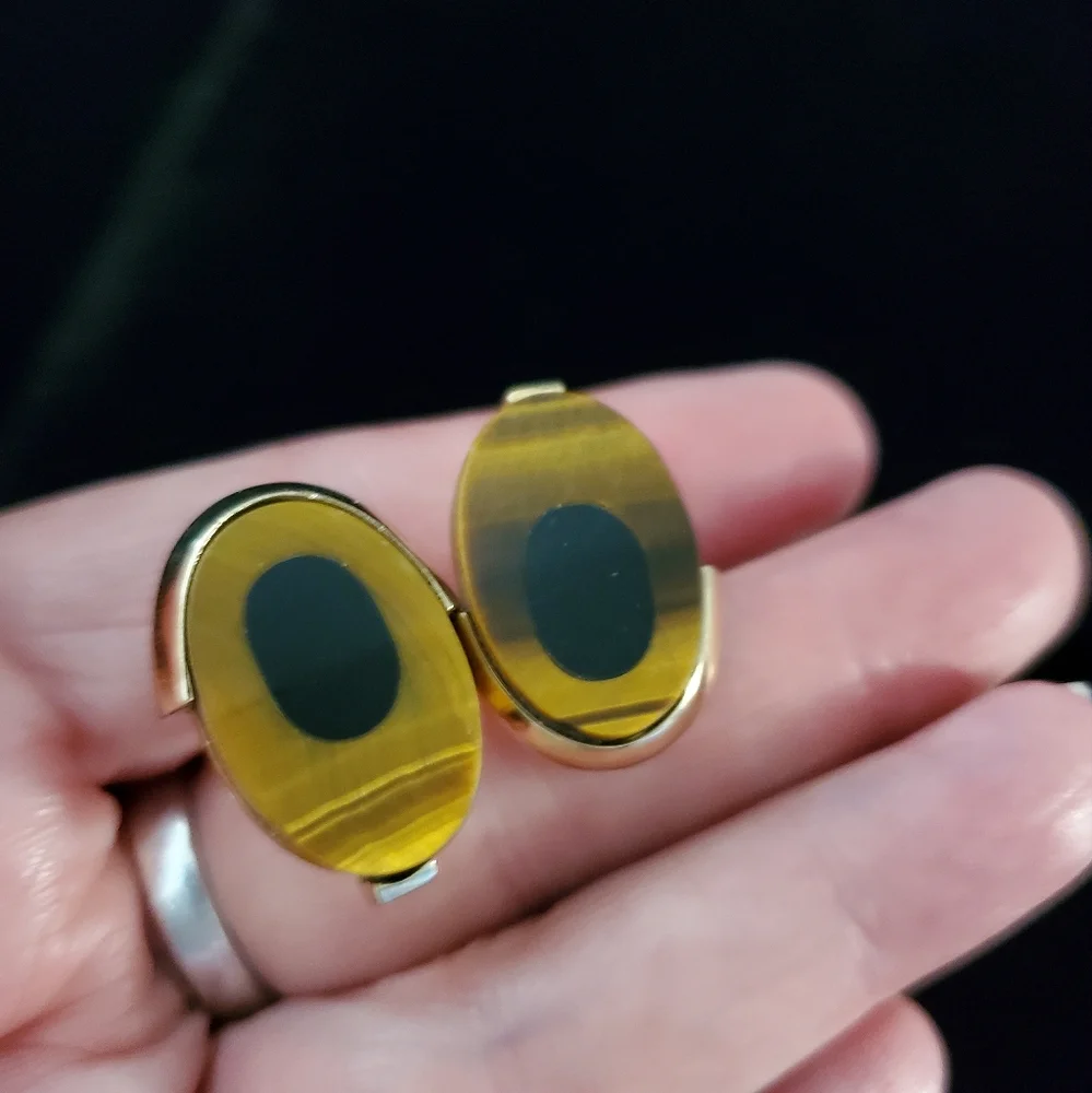 Swank Vintage Tigers Eye Black Onyx Cufflinks 1950's 1960's
